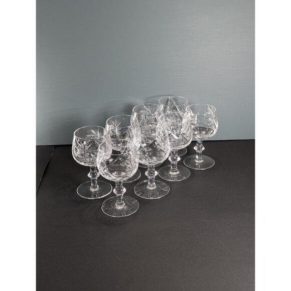 Set Of 8 Clear Pinwheel Crystal Wine Goblets, Bohemian European hand cut crystal - Picture 10 of 10